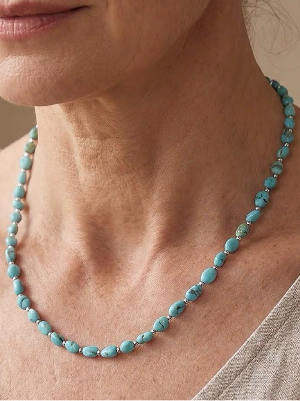 D’Joy Women’s Sonoran Blue Turquoise & Silver Beaded Necklace New With Tags